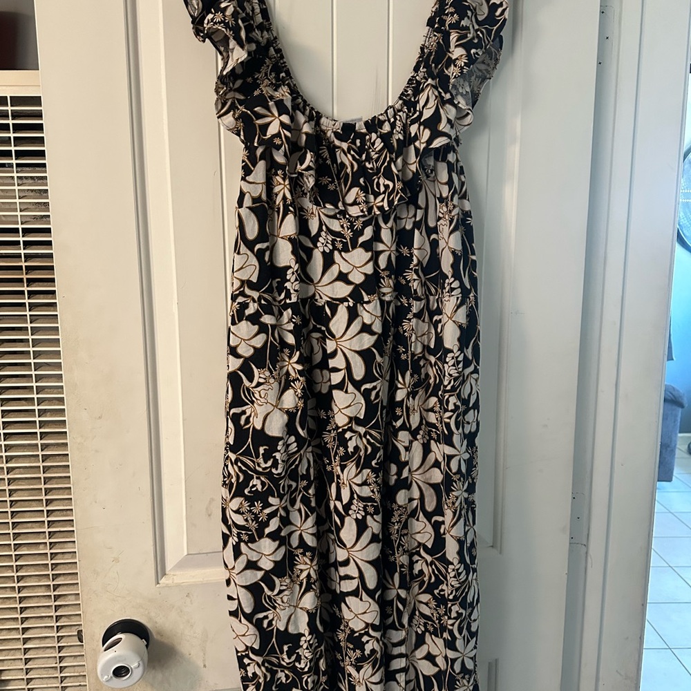 Ava & Viv Womens Plus Size XXL Ruffle Maxi Empire Waist Dress Black Floral